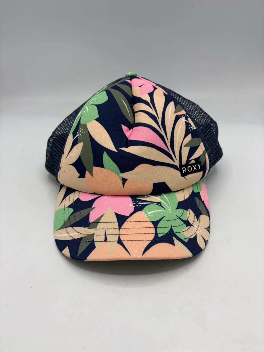 Roxy Tropical Floral Trucker Hat in Navy, Pink & Peach